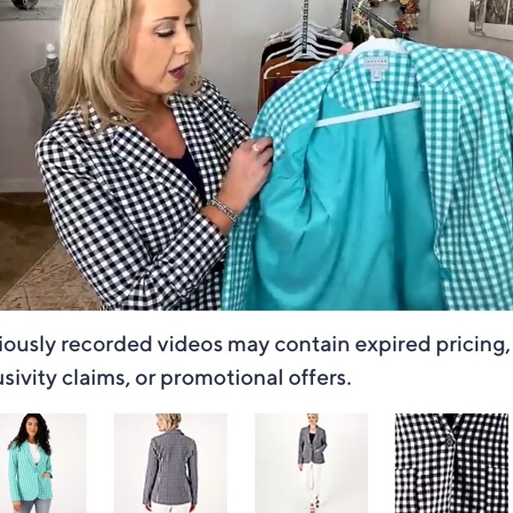 Graver Susan graver green and white gingham blazer size 4 - Picture 2 of 6